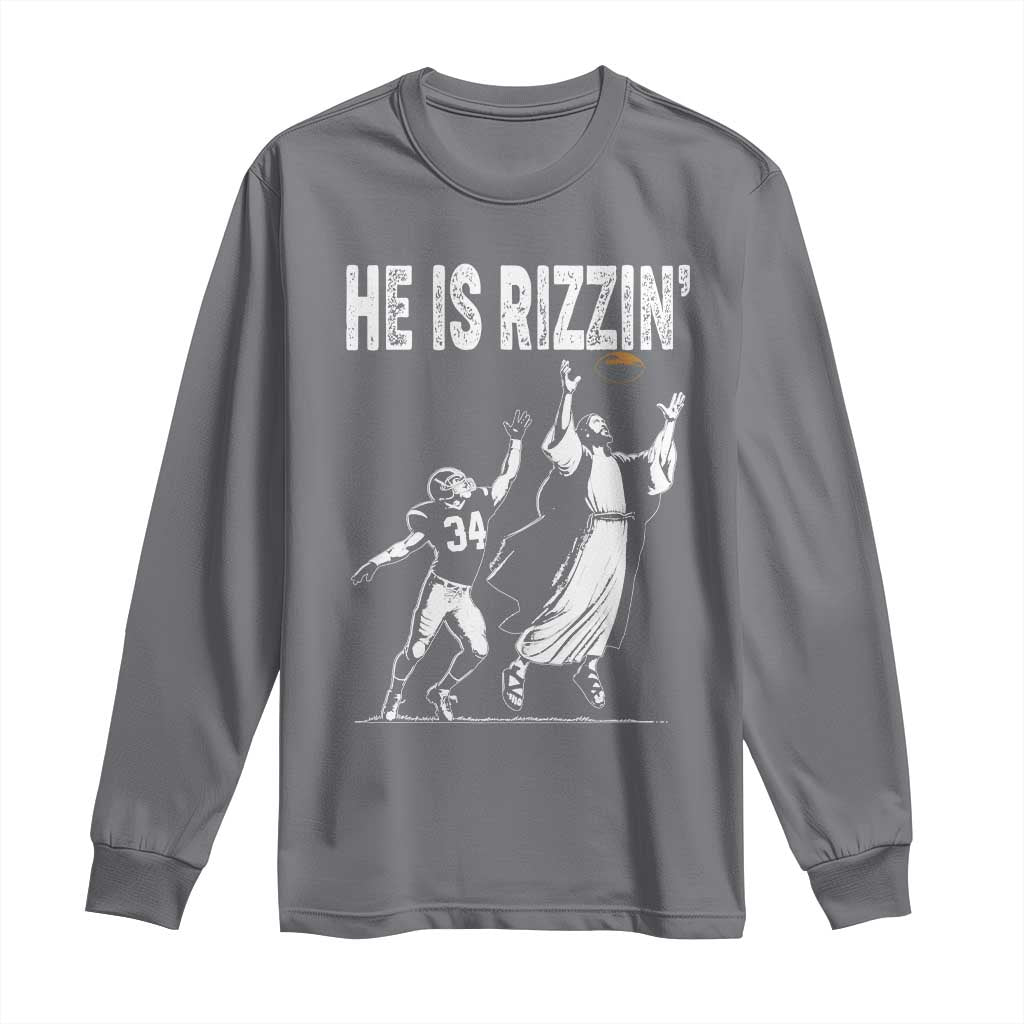 Funny Jesus American Football He Is Rizzin' Long Sleeve Shirt TS11 Charcoal Print Your Wear