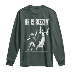 Funny Jesus American Football He Is Rizzin' Long Sleeve Shirt TS11 Dark Forest Green Print Your Wear