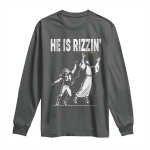 Funny Jesus American Football He Is Rizzin' Long Sleeve Shirt TS11 Dark Heather Print Your Wear