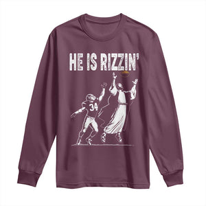 Funny Jesus American Football He Is Rizzin' Long Sleeve Shirt TS11 Maroon Print Your Wear