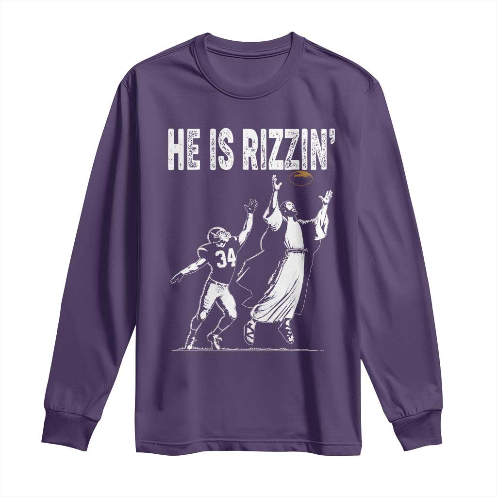 Funny Jesus American Football He Is Rizzin' Long Sleeve Shirt TS11 Purple Print Your Wear