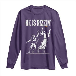 Funny Jesus American Football He Is Rizzin' Long Sleeve Shirt TS11 Purple Print Your Wear