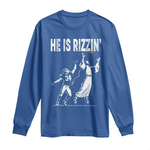 Funny Jesus American Football He Is Rizzin' Long Sleeve Shirt TS11 Royal Blue Print Your Wear