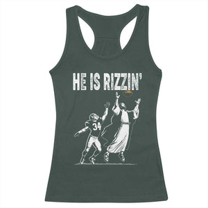 Funny Jesus American Football He Is Rizzin' Racerback Tank Top TS11 Dark Forest Green Print Your Wear