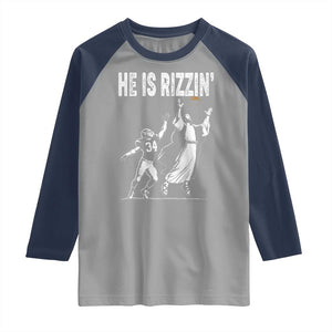 Funny Jesus American Football He Is Rizzin' Raglan Shirt TS11 Sport Gray Navy Print Your Wear