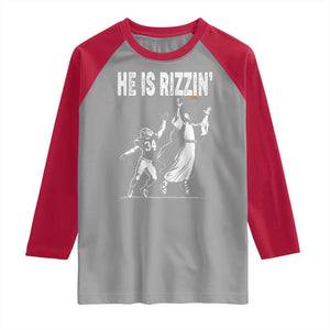 Funny Jesus American Football He Is Rizzin' Raglan Shirt TS11 Sport Gray Red Print Your Wear