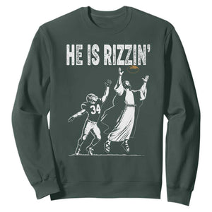 Funny Jesus American Football He Is Rizzin' Sweatshirt TS11 Dark Forest Green Print Your Wear