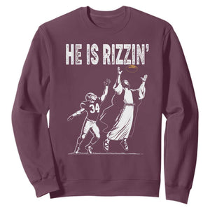 Funny Jesus American Football He Is Rizzin' Sweatshirt TS11 Maroon Print Your Wear