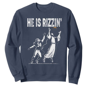 Funny Jesus American Football He Is Rizzin' Sweatshirt TS11 Navy Print Your Wear
