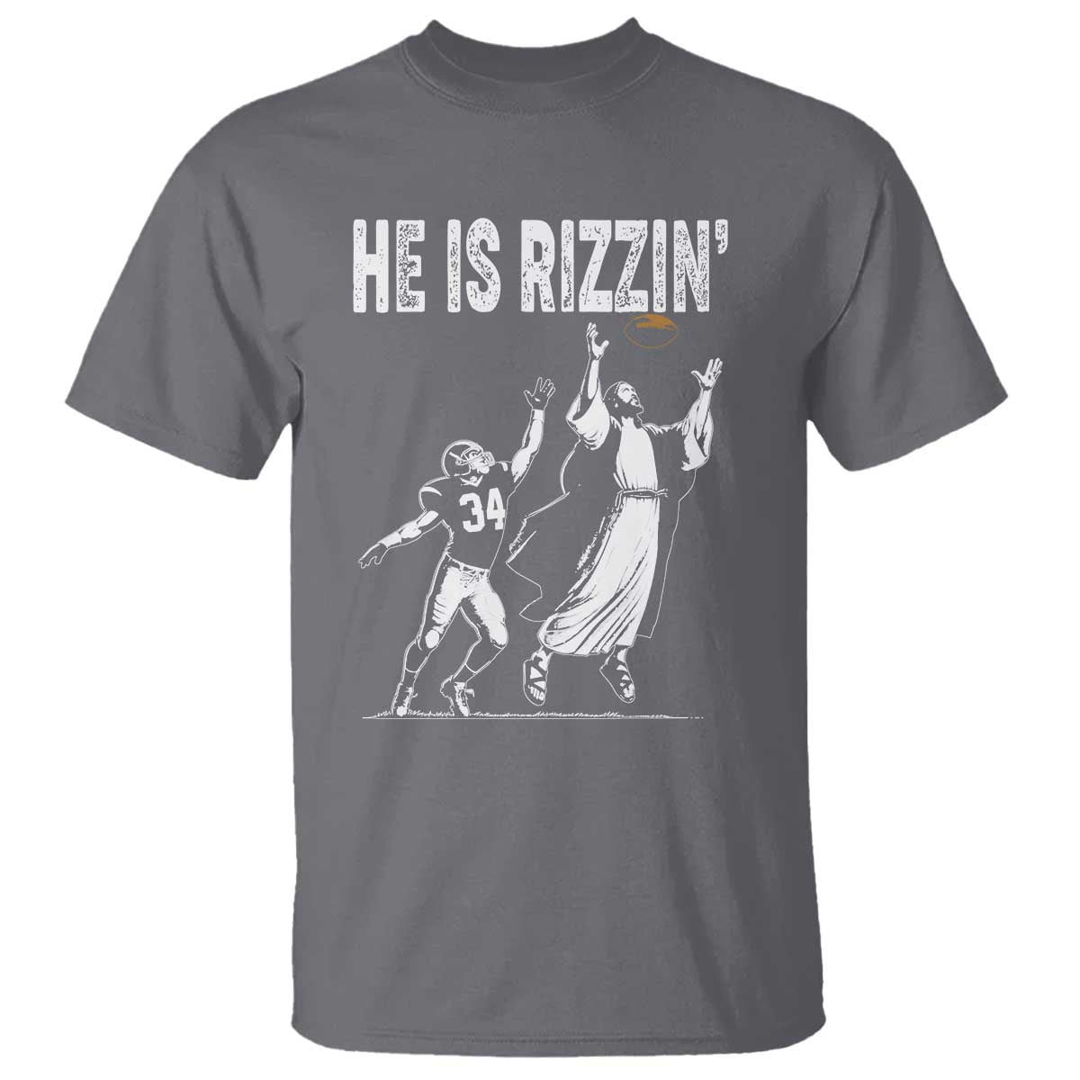 Funny Jesus American Football He Is Rizzin' T Shirt TS11 Charcoal Print Your Wear