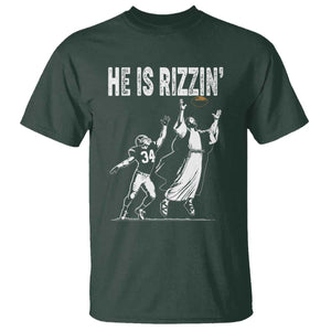 Funny Jesus American Football He Is Rizzin' T Shirt TS11 Dark Forest Green Print Your Wear