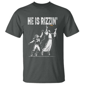 Funny Jesus American Football He Is Rizzin' T Shirt TS11 Dark Heather Print Your Wear