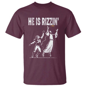 Funny Jesus American Football He Is Rizzin' T Shirt TS11 Maroon Print Your Wear
