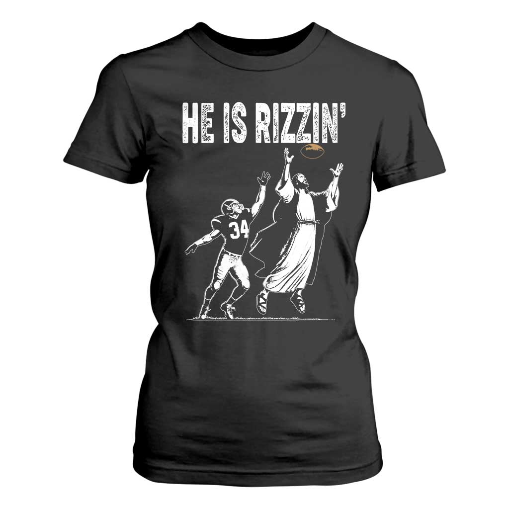 Funny Jesus American Football He Is Rizzin' T Shirt For Women TS11 Black Print Your Wear