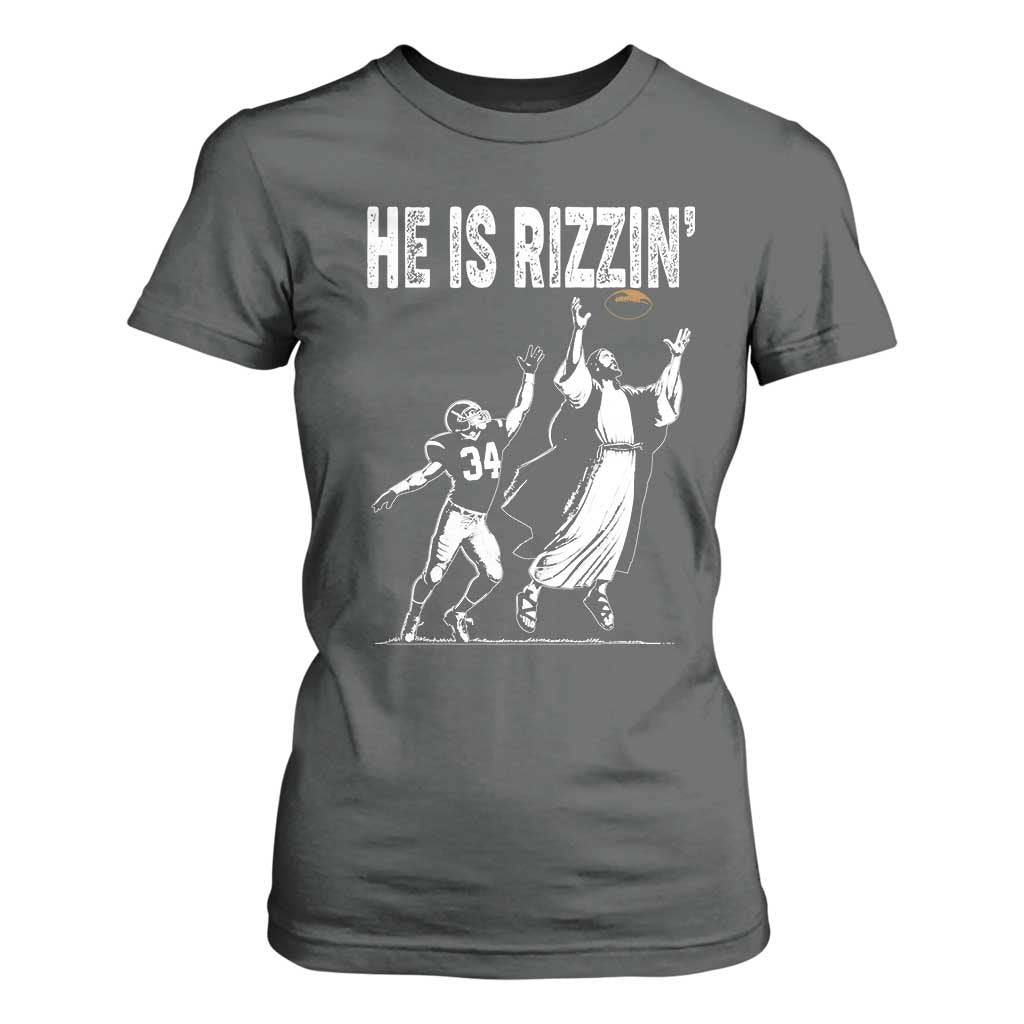 Funny Jesus American Football He Is Rizzin' T Shirt For Women TS11 Dark Heather Print Your Wear