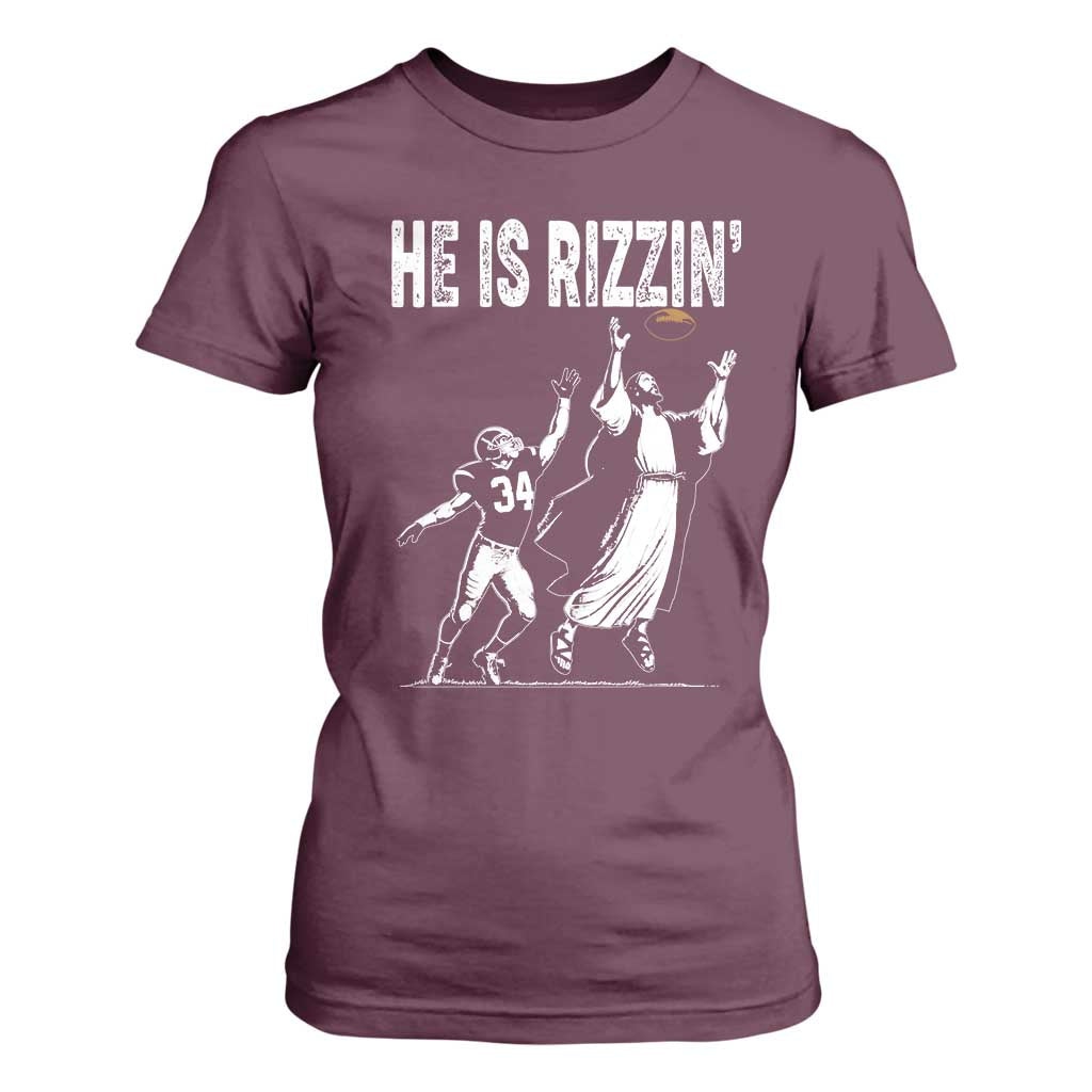Funny Jesus American Football He Is Rizzin' T Shirt For Women TS11 Maroon Print Your Wear