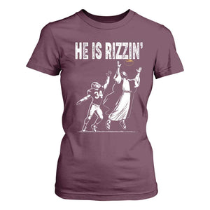 Funny Jesus American Football He Is Rizzin' T Shirt For Women TS11 Maroon Print Your Wear