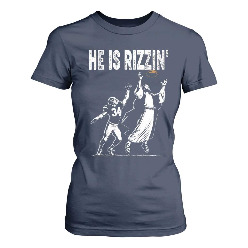 Funny Jesus American Football He Is Rizzin' T Shirt For Women TS11 Navy Print Your Wear