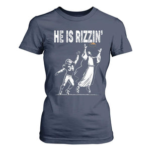 Funny Jesus American Football He Is Rizzin' T Shirt For Women TS11 Navy Print Your Wear