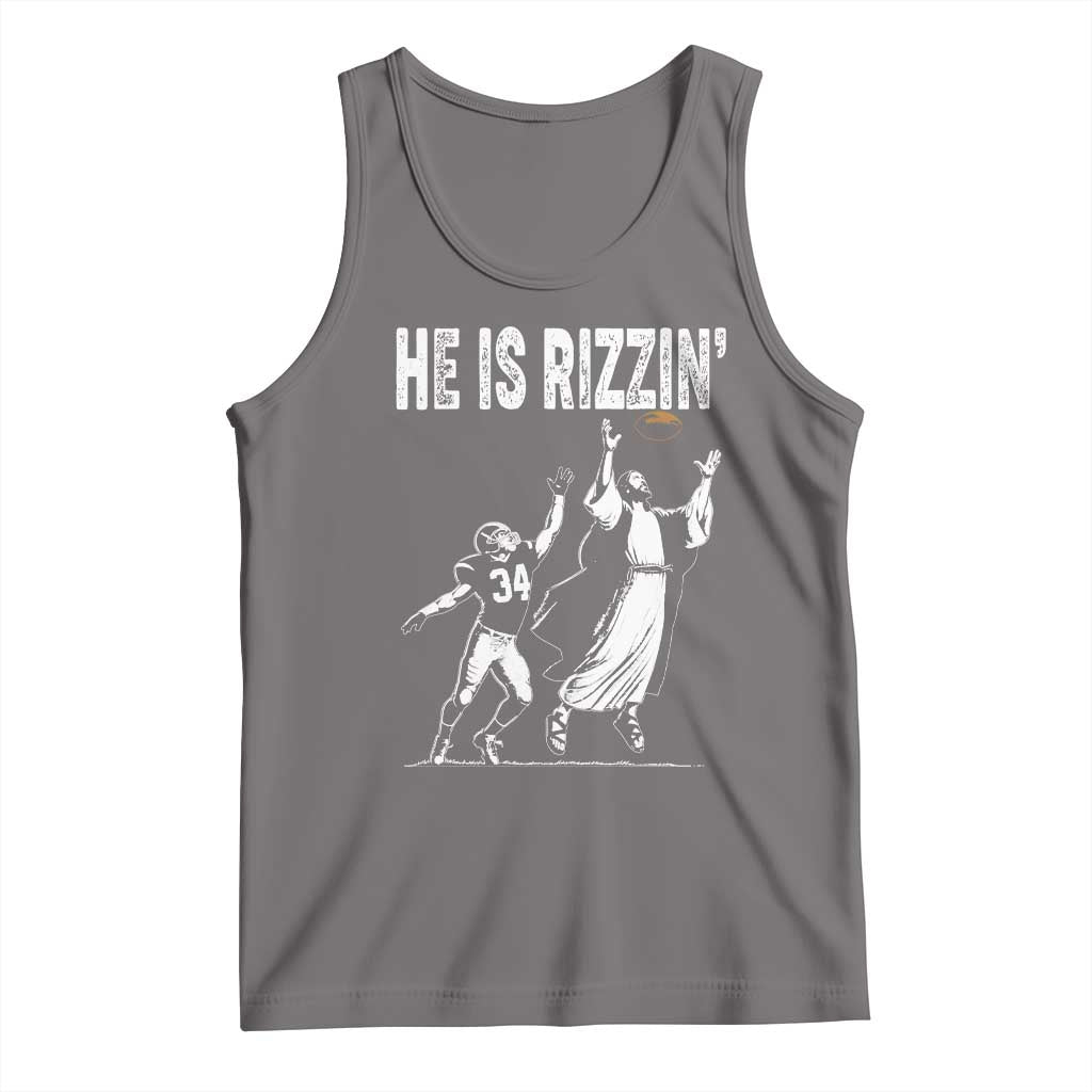 Funny Jesus American Football He Is Rizzin' Tank Top TS11 Deep Heather Print Your Wear