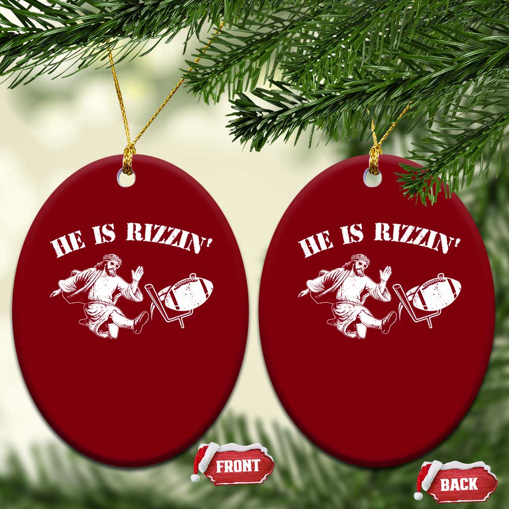 Funny Jesus American Football He Is Rizzin' Meme Ceramic Ornament TS11 Print Your Wear