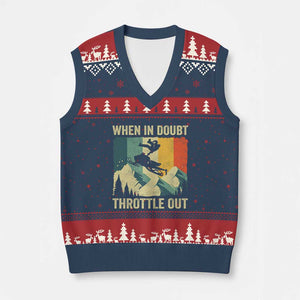 Funny Snowmobile Sled When In Doubt Throttle Out V-Neck Knit Sweater Vest Winter Sports TS11 Navy Red Print Your Wear