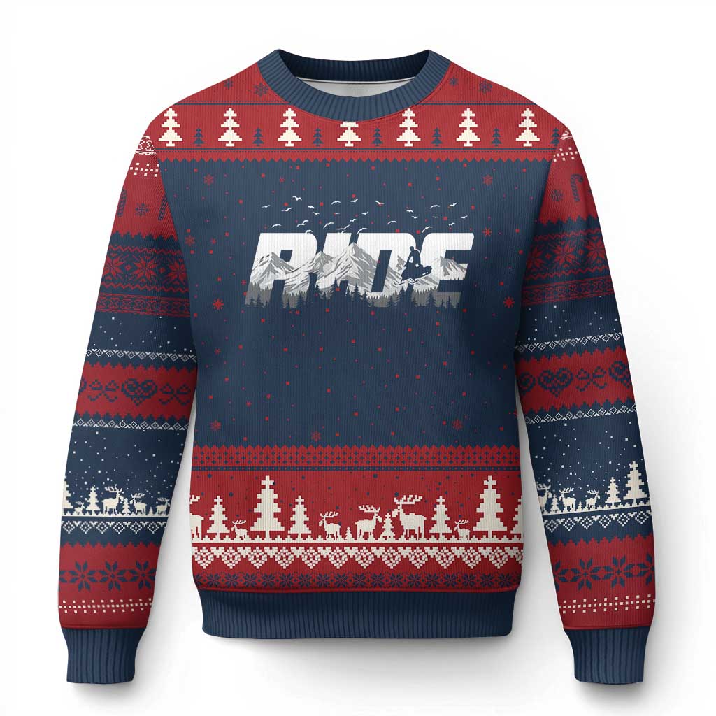 Snowmobile Ride Motor Sled Racing Winter Mountain Sports Fan Ugly Christmas Sweater TS11 Navy Red Print Your Wear
