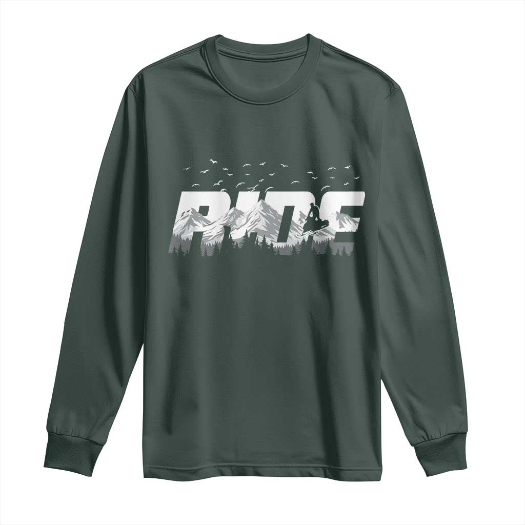 Snowmobile Ride Motor Sled Racing Winter Mountain Sports Fan Long Sleeve Shirt TS11 Dark Forest Green Print Your Wear