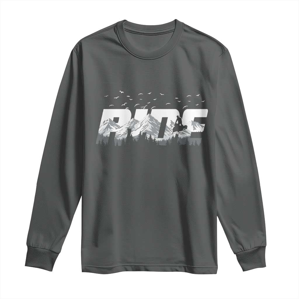 Snowmobile Ride Motor Sled Racing Winter Mountain Sports Fan Long Sleeve Shirt TS11 Dark Heather Print Your Wear