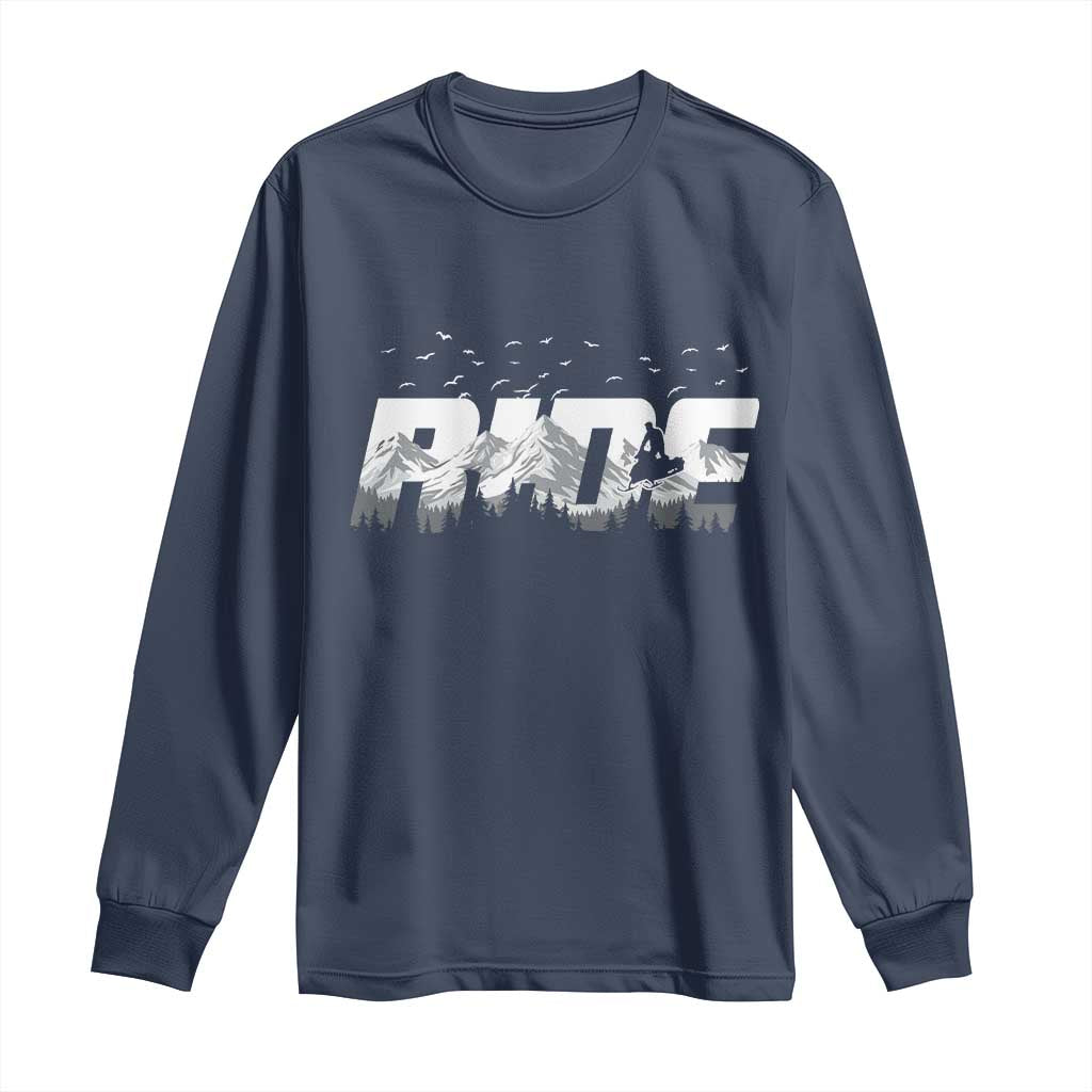 Snowmobile Ride Motor Sled Racing Winter Mountain Sports Fan Long Sleeve Shirt TS11 Navy Print Your Wear