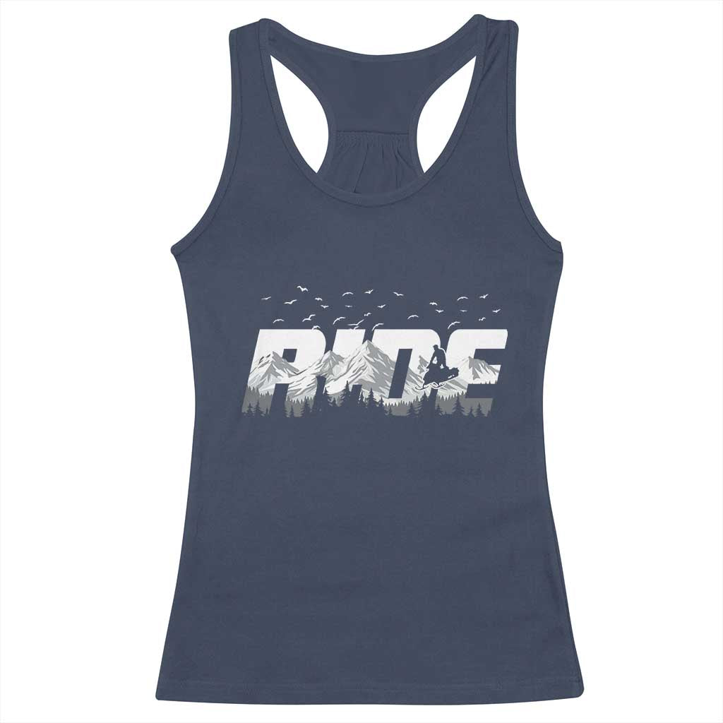 Snowmobile Ride Motor Sled Racing Winter Mountain Sports Fan Racerback Tank Top TS11 Navy Print Your Wear