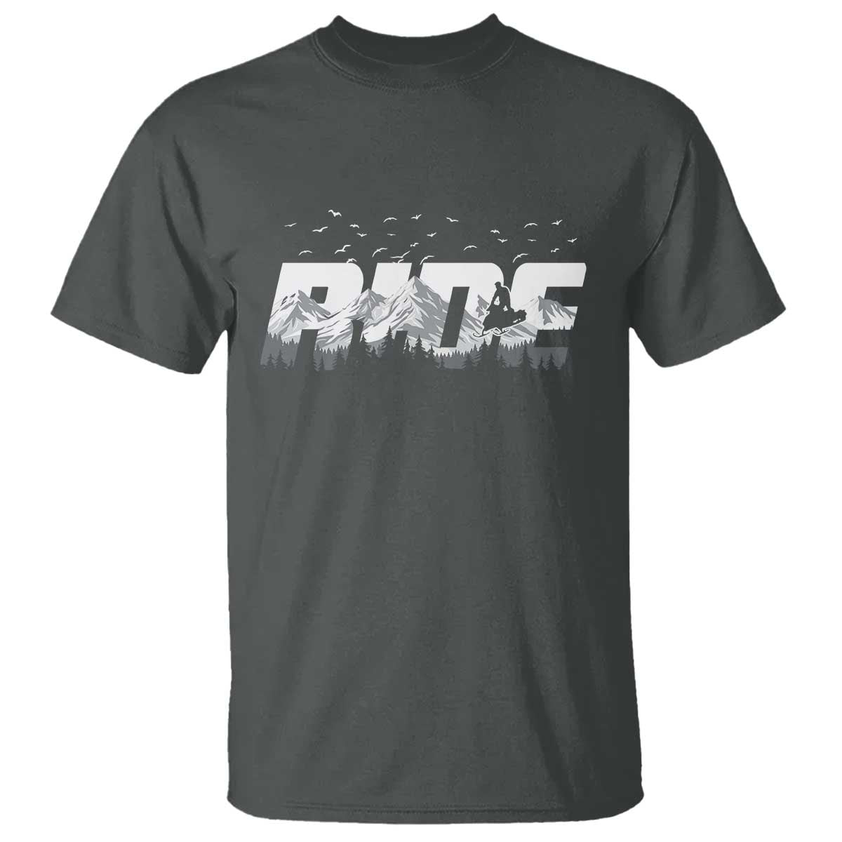 Snowmobile Ride Motor Sled Racing Winter Mountain Sports Fan T Shirt TS11 Dark Heather Print Your Wear