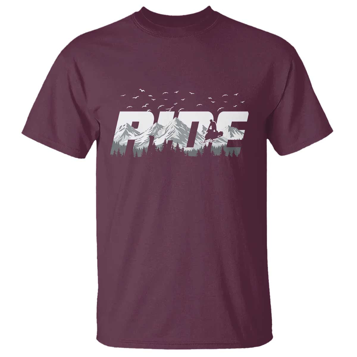 Snowmobile Ride Motor Sled Racing Winter Mountain Sports Fan T Shirt TS11 Maroon Print Your Wear