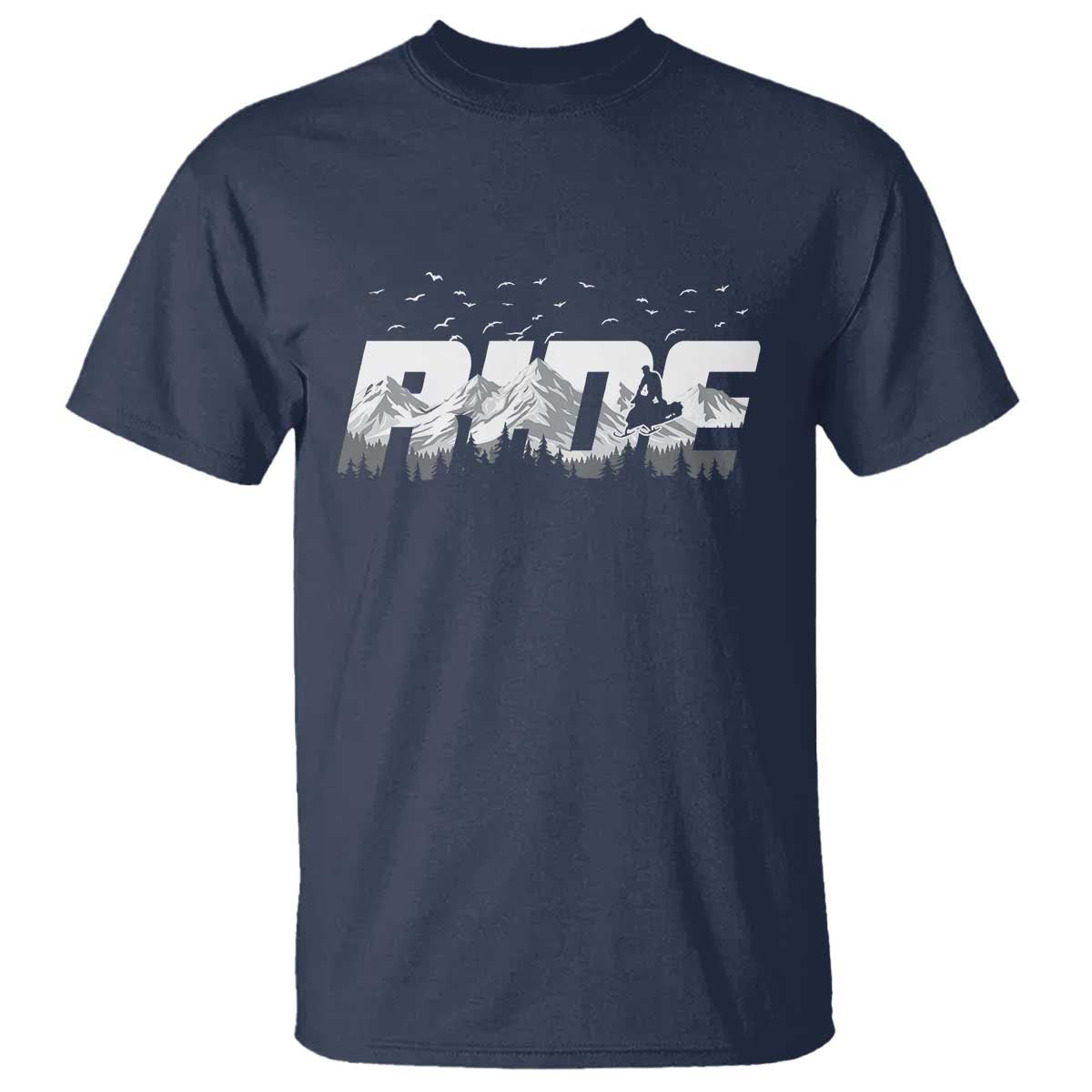 Snowmobile Ride Motor Sled Racing Winter Mountain Sports Fan T Shirt TS11 Navy Print Your Wear