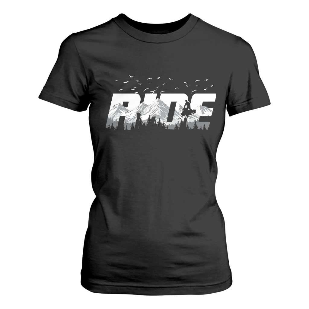 Snowmobile Ride Motor Sled Racing Winter Mountain Sports Fan T Shirt For Women TS11 Black Print Your Wear