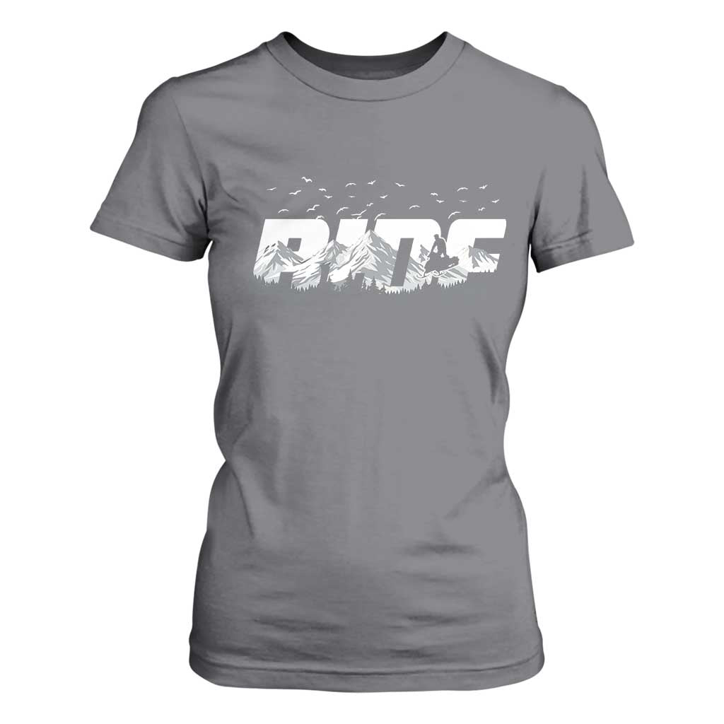 Snowmobile Ride Motor Sled Racing Winter Mountain Sports Fan T Shirt For Women TS11 Charcoal Print Your Wear