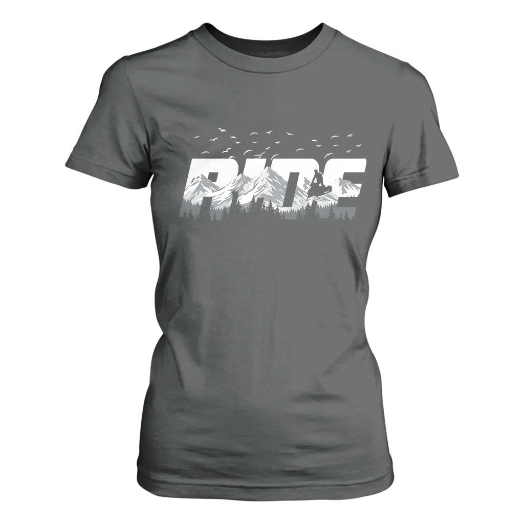 Snowmobile Ride Motor Sled Racing Winter Mountain Sports Fan T Shirt For Women TS11 Dark Heather Print Your Wear