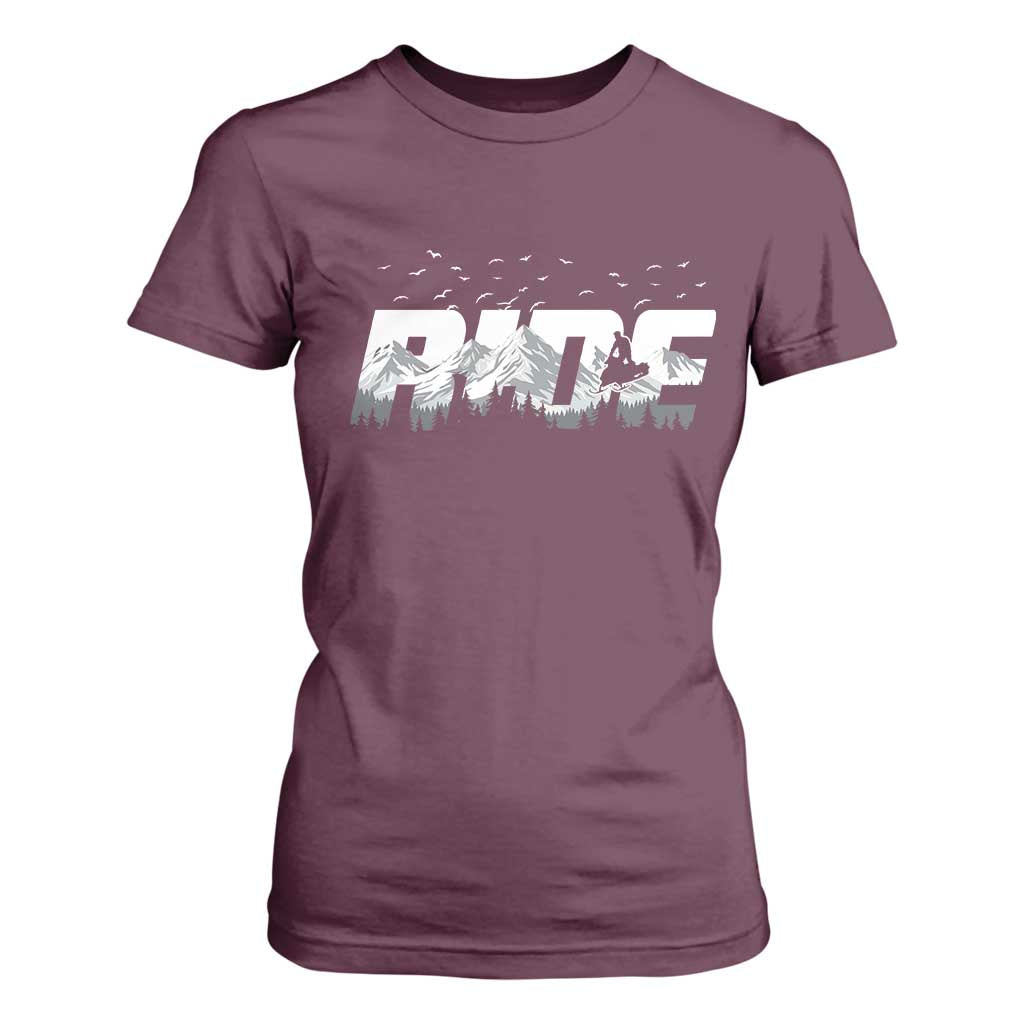 Snowmobile Ride Motor Sled Racing Winter Mountain Sports Fan T Shirt For Women TS11 Maroon Print Your Wear