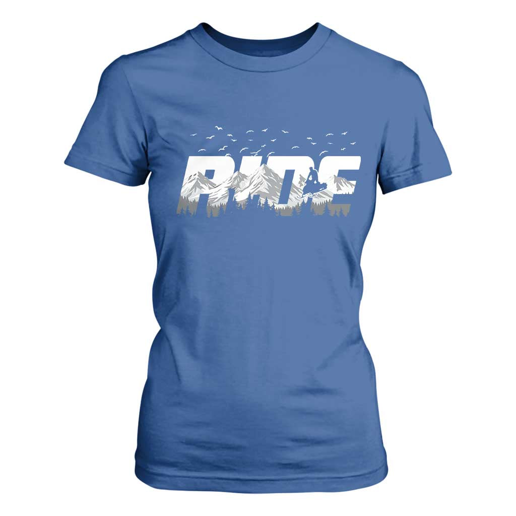 Snowmobile Ride Motor Sled Racing Winter Mountain Sports Fan T Shirt For Women TS11 Royal Blue Print Your Wear