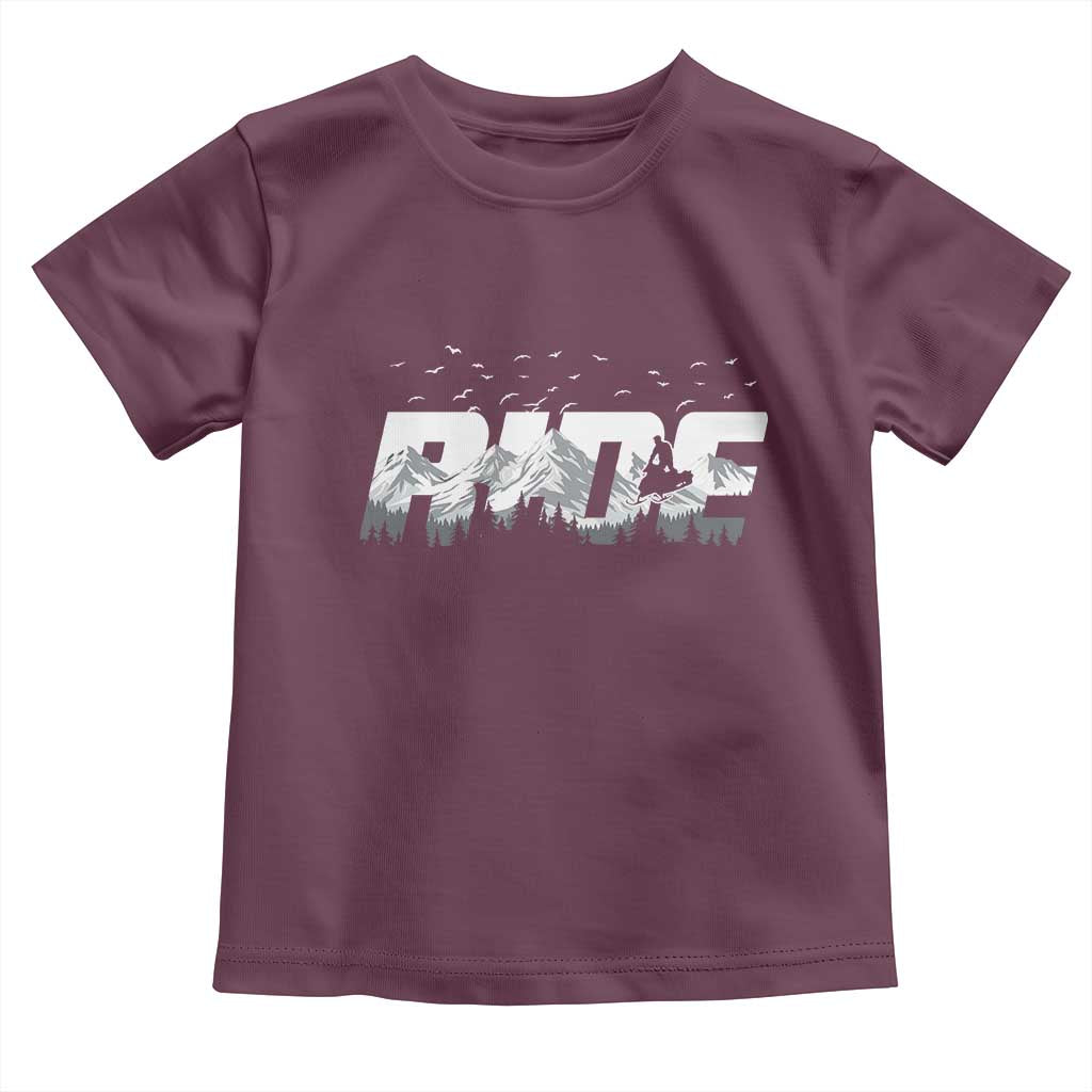 Snowmobile Ride Motor Sled Racing Winter Mountain Sports Fan Toddler T Shirt TS11 Maroon Print Your Wear