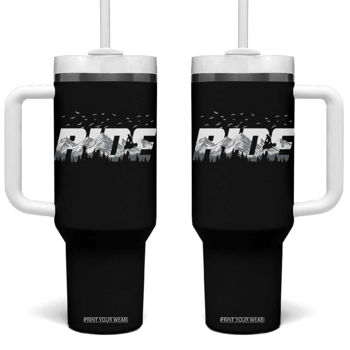 Snowmobile Ride Motor Sled Racing Winter Mountain Sports Fan Tumbler With Handle TS11 One Size: 40 oz Black Print Your Wear