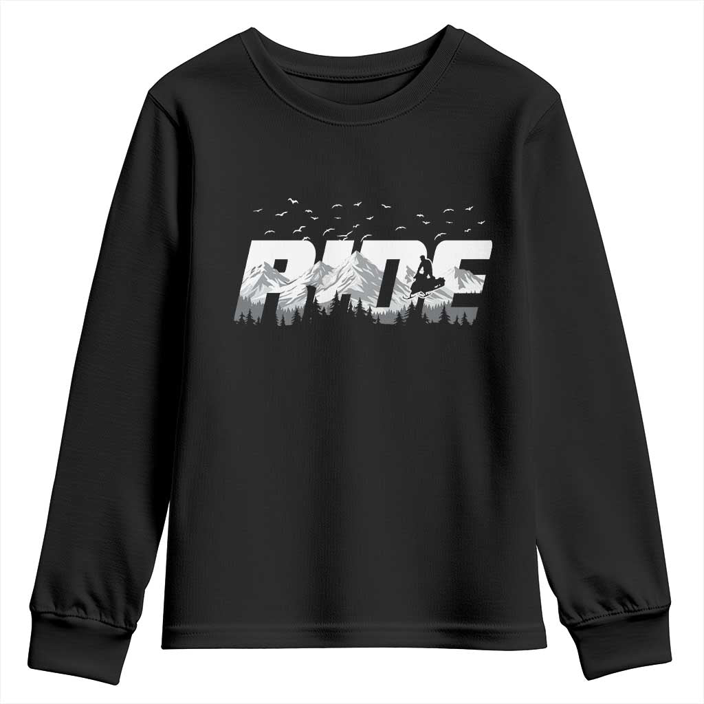 Snowmobile Ride Motor Sled Racing Winter Mountain Sports Fan Youth Sweatshirt TS11 Black Print Your Wear