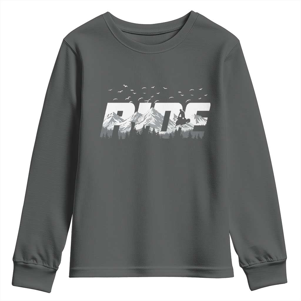 Snowmobile Ride Motor Sled Racing Winter Mountain Sports Fan Youth Sweatshirt TS11 Dark Heather Print Your Wear