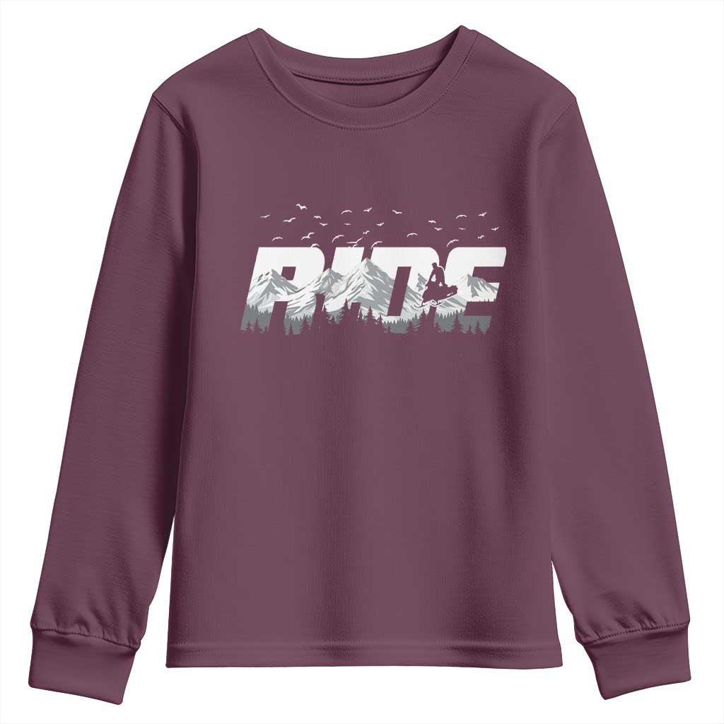 Snowmobile Ride Motor Sled Racing Winter Mountain Sports Fan Youth Sweatshirt TS11 Maroon Print Your Wear