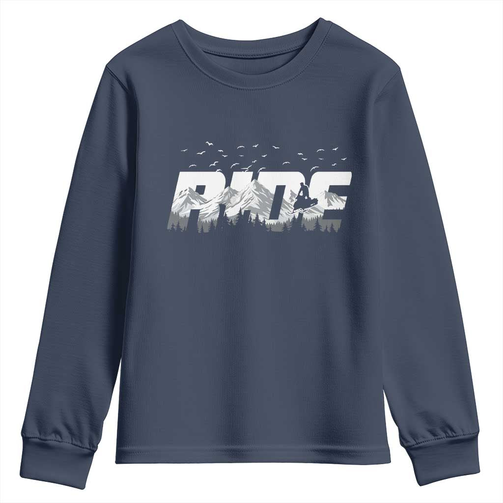 Snowmobile Ride Motor Sled Racing Winter Mountain Sports Fan Youth Sweatshirt TS11 Navy Print Your Wear