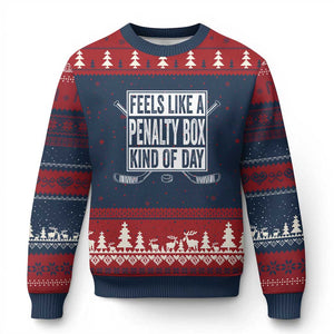 Funny Feels Like A Penalty Box Kind Of Day Ugly Christmas Sweater Ice Hockey Lover TS11 Navy Red Print Your Wear