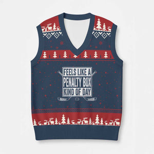 Funny Feels Like A Penalty Box Kind Of Day V-Neck Knit Sweater Vest Ice Hockey Lover TS11 Navy Red Print Your Wear