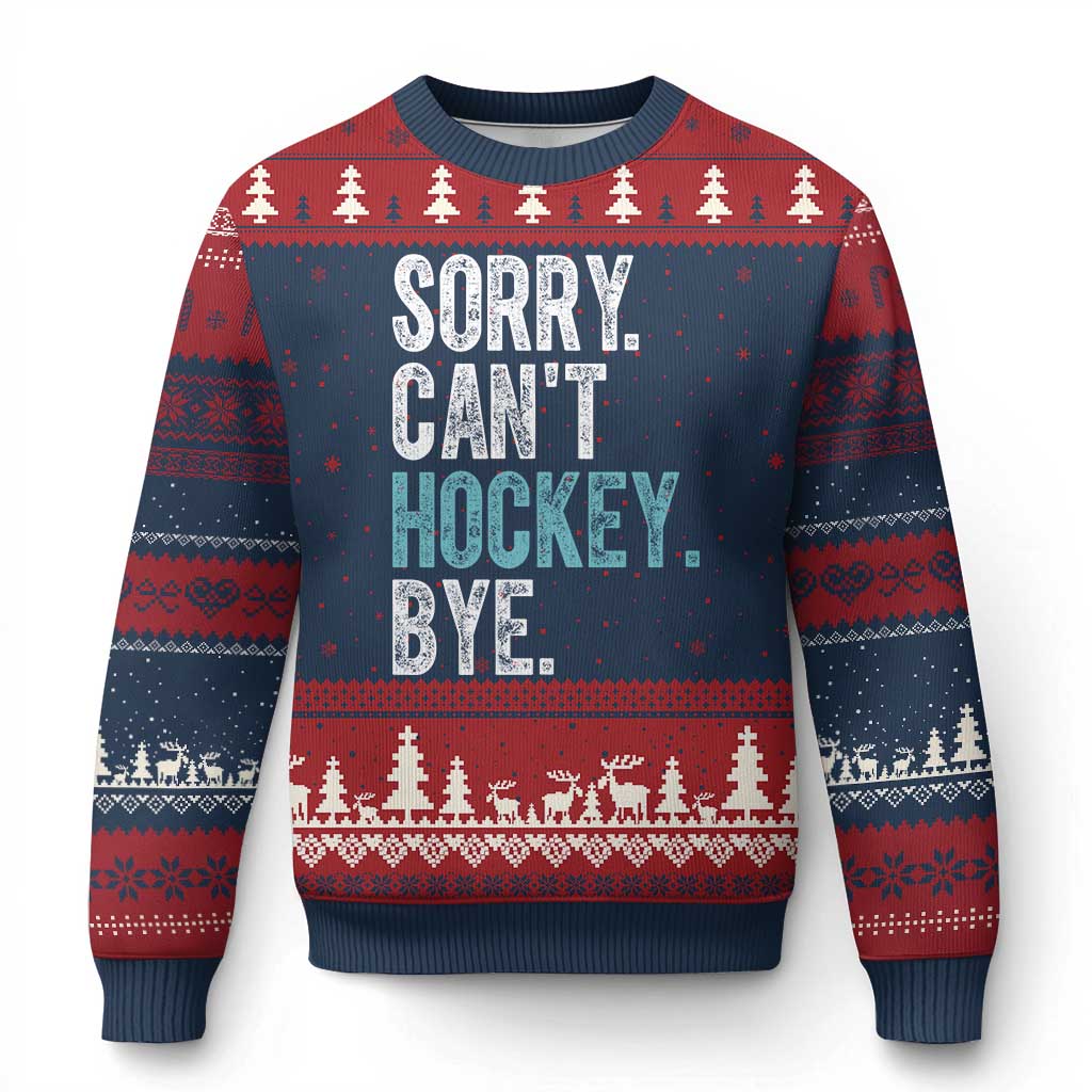 Funny Sorry Cant Hockey Bye Ugly Christmas Sweater Ice Hockey Player TS11 Navy Red Print Your Wear
