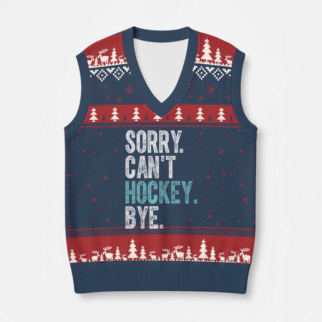 Funny Sorry Cant Hockey Bye V-Neck Knit Sweater Vest Ice Hockey Player TS11 Navy Red Print Your Wear