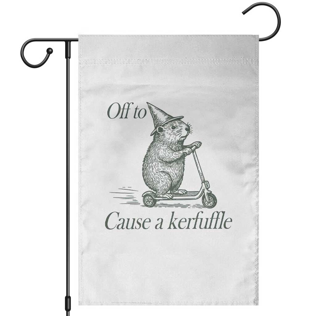 Off To Cause A Kerfuffle Garden Flag Funny Groundhog Scooter Chaos TS11 White Print Your Wear